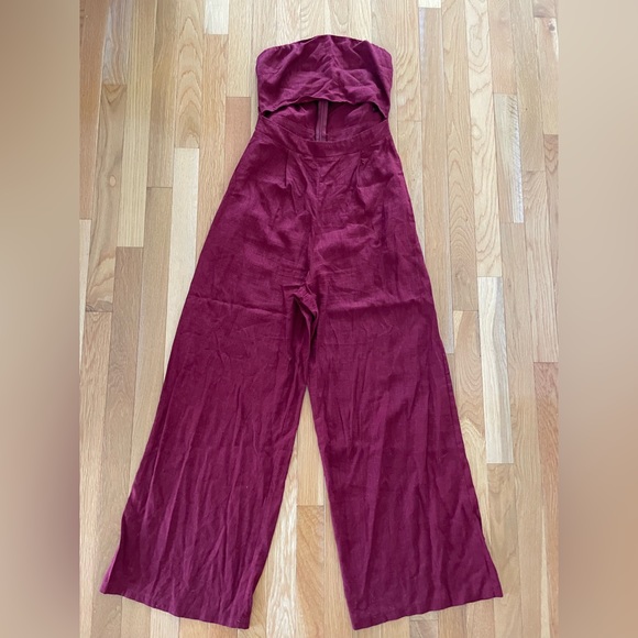 Who I Am Strapless Maroon Jumpsuit with Cutout in Stomach and Tie in Back - Picture 1 of 3